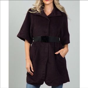 Black Belted Jacket With Burgundy Tint